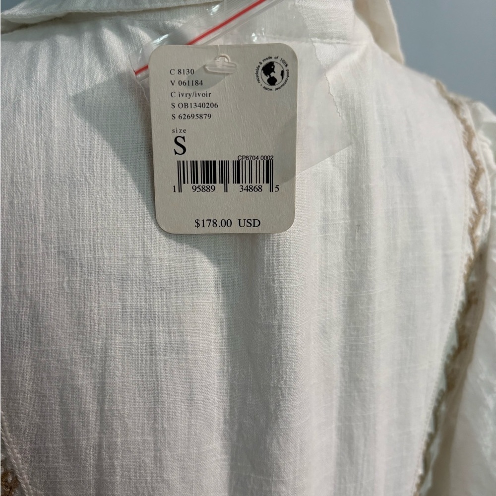 NWT FREE PEOPLE Ivory Samantha Embroidered‎ Maxi Cotton Shirt-Dress - Picture 10 of 10